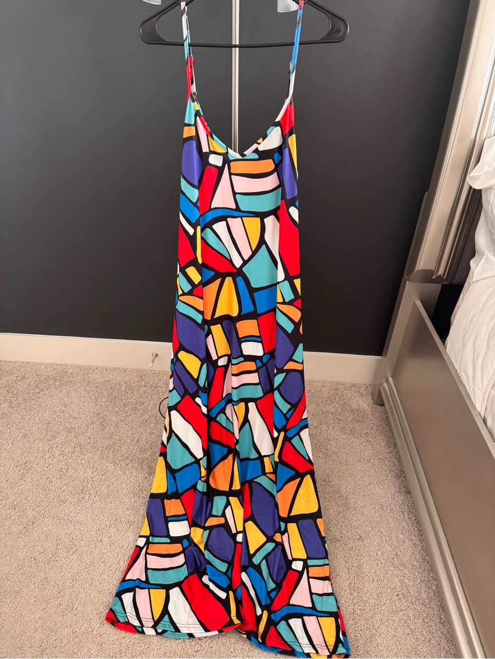 Abstract Colorblock Maxi Dress | Art Deco Print Spaghetti Strap Dress